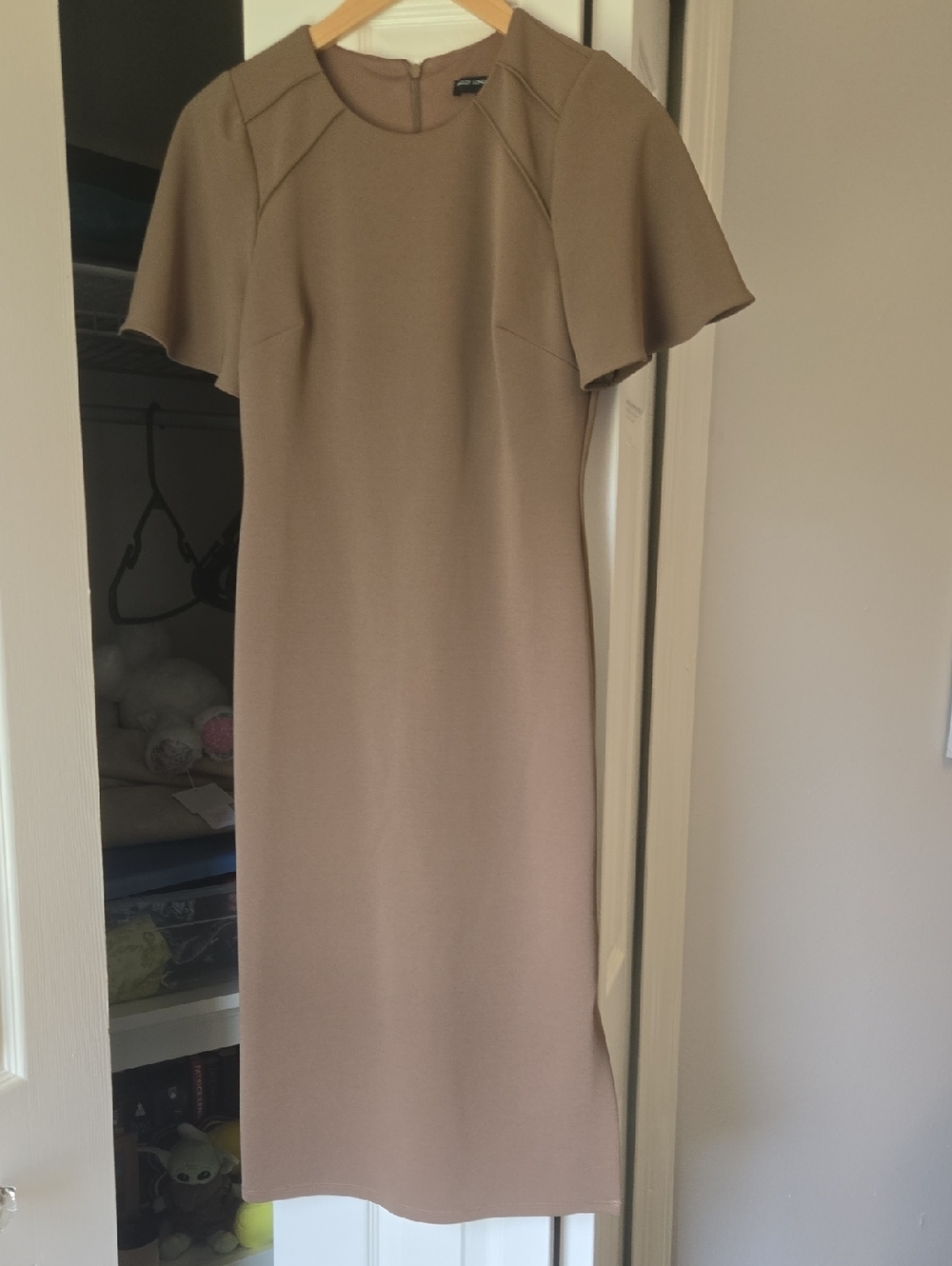 Maggy London Taupe Midi Dress with Flutter Sleeves